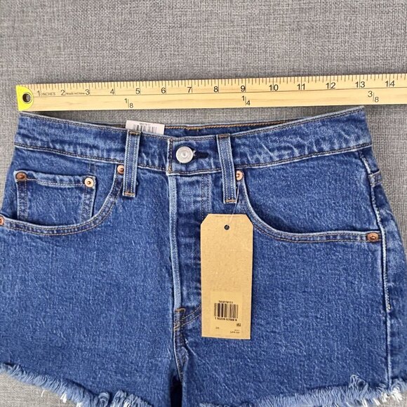 Levis 501 Womens High-Rise Denim Shorts Size 26 Frayed Hem Classic Blue Wash. - Picture 3 of 13